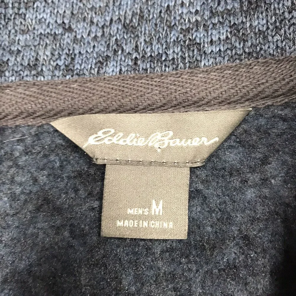 EDDIE BAUER 1/4 Button Fleece Sweater Men M Blue Lined Knit Outdoor Pullover